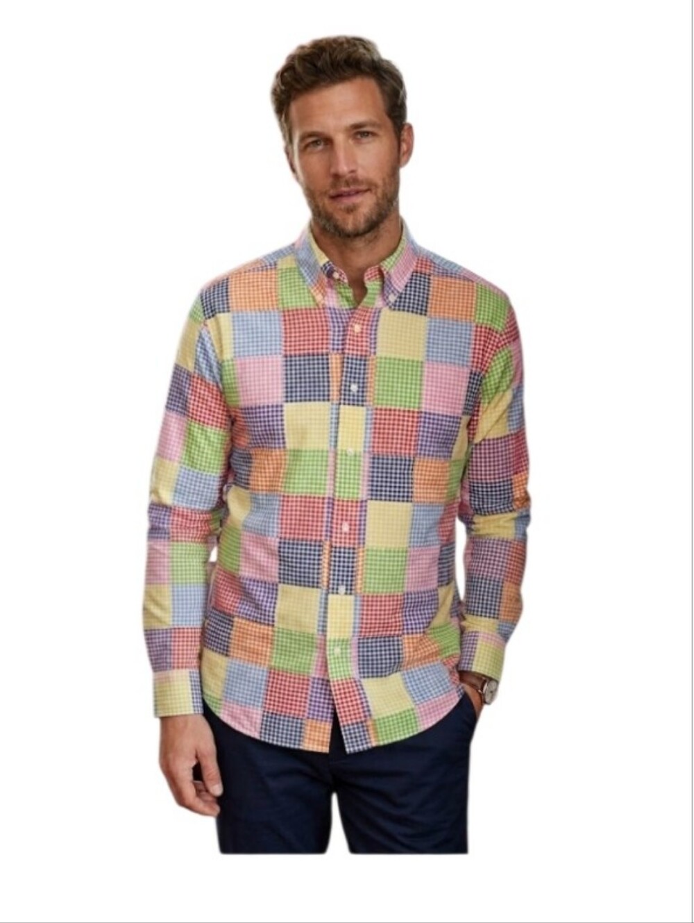 Men's Brooks Brothers Multi-panel Patchwork Gingham L/S Sport Shirt  Sz. XXL
